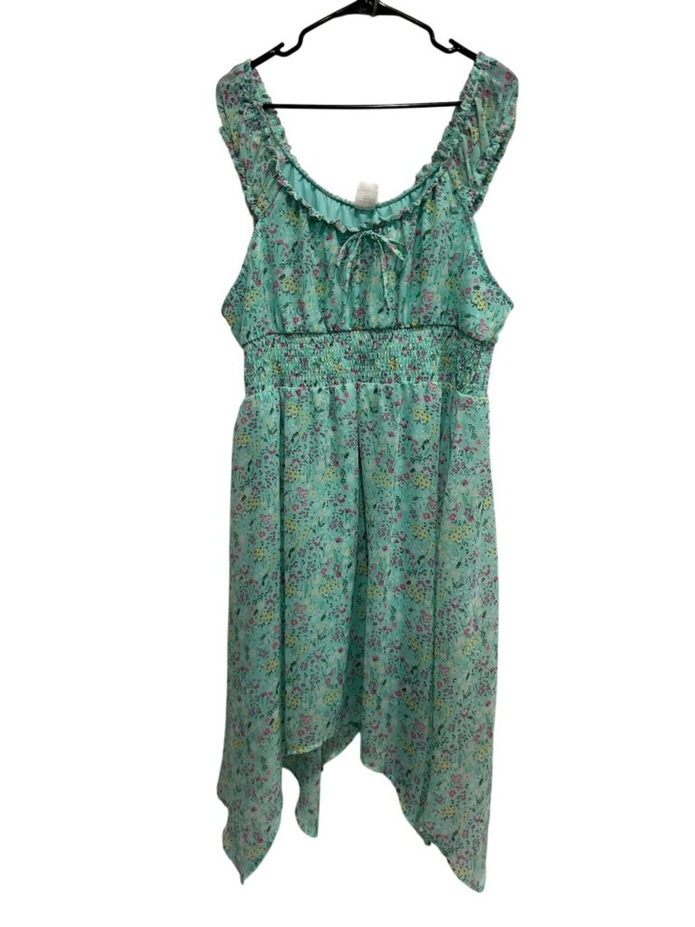 No Boundaries XL Mint Green Floral High-Low Dress Stretchy Waist Whimsygoth